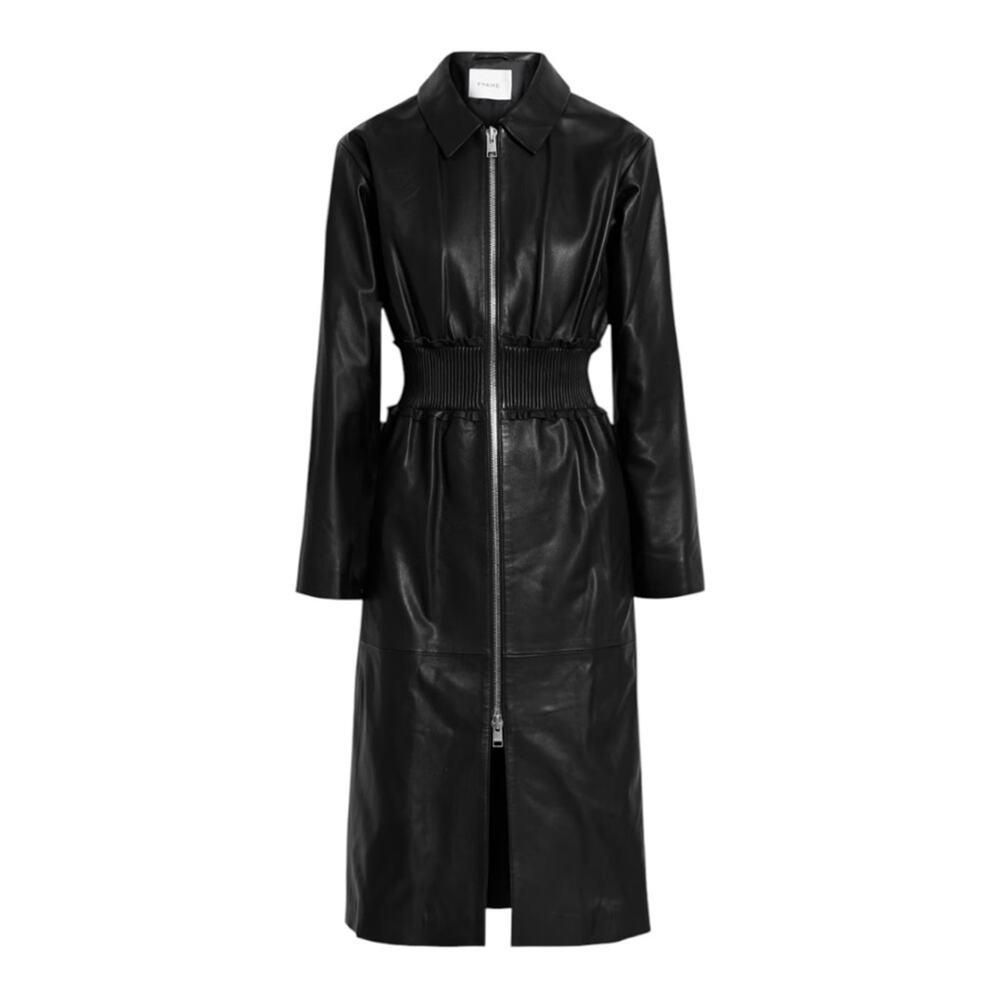 FRAME Black Leather Trench Coat Size XS 100% Lamb Leather
